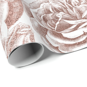 Papier Cadeau Flore argentée grise Rose Rose blanche