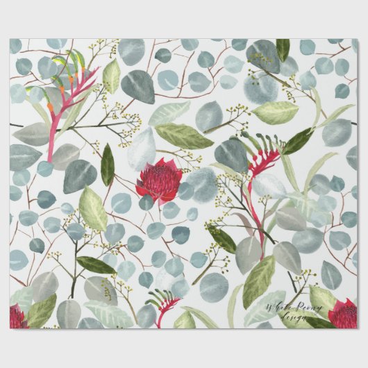 Papier Cadeau Flore australienne Eucalyptus feuilles Grande éche (Plat)