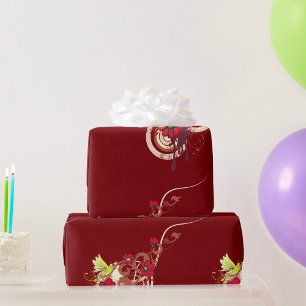 Papier Cadeau Flore avec fleurs rouges et colibri