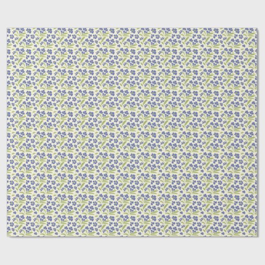 Papier Cadeau Flore Bio Bleu Vert Sur Crème 0111A (Plat)