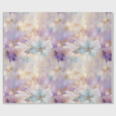 Papier Cadeau Flore bleu violet d'or blanc (Plat)