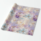 Papier Cadeau Flore bleu violet d'or blanc (Déroulé)