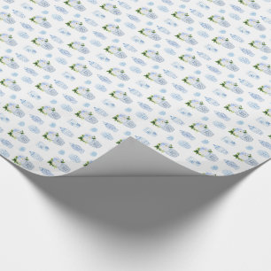 Papier Cadeau Flore Bleue Classique Et Poterie De Jar À Gingemb