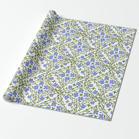 Papier Cadeau Flore Bleue Ditsy Motif Floral (Déroulé)