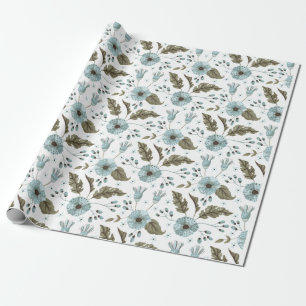 Papier Cadeau Flore bleue et verte