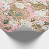 Papier Cadeau Flore chic de White Magnolia Rose Gold Ferns (Coin)