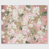 Papier Cadeau Flore chic de White Magnolia Rose Gold Ferns (Plat)