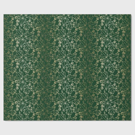 Papier Cadeau Flore de feuillus vert et doré (Plat)