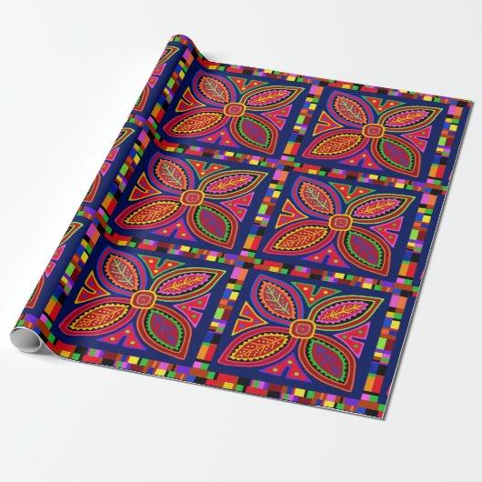 Papier Cadeau Flore de Kuna Indian Mola (Déroulé)