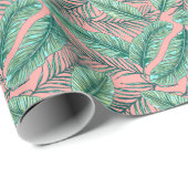 Papier Cadeau Flore de la jungle tropicale : Palm Feuille Motif (Coin rond)