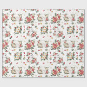 Papier Cadeau Flore de lapin d'hiver | Anniversaire (Plat)