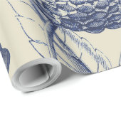 Papier Cadeau Flore d'impression florale de fleurs bleues antiqu (Coin rond)