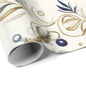 Papier Cadeau Flore d'inspiration Vintage bleue (Coin rond)