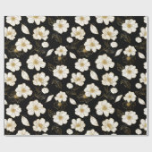 Papier Cadeau Flore d'or blanc sur noir (Plat)