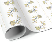 Papier Cadeau Flore d'or et de marine avec cadeau Stripes (Coin rond)