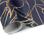 Papier Cadeau Flore dorée et bleu Dahlia (Coin rond)