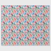 Papier Cadeau Flore Fleurs de feuillage Vert Bleu (Plat)
