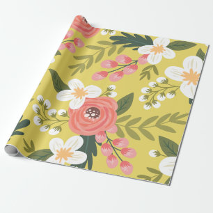 Papier Cadeau Flore folksy luxuriante dans le jaune soleil