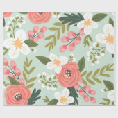 Papier Cadeau Flore folksy luxuriante dans le vert des menthe (Plat)
