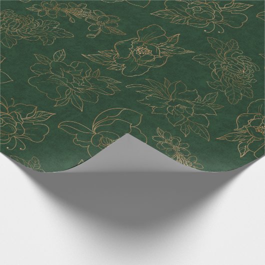 Papier Cadeau Flore gravée en or sur BG vert (Coin)