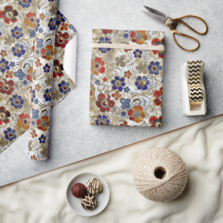 Papier Cadeau Flore métallique 3D aux couleurs or et gras