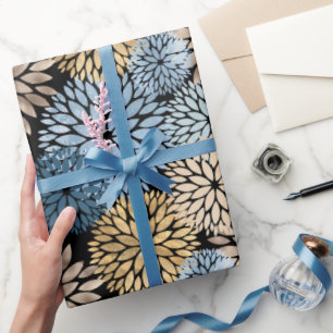 Papier Cadeau Flore moderne Blue Gold Dahlia