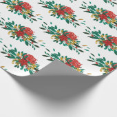 Papier Cadeau Flore moderne rouge vert et or Noël (Coin)