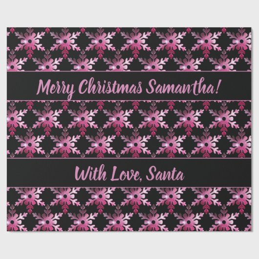 Papier Cadeau Flore moderne Snowflakes Motif noir rouge rose (Plat)
