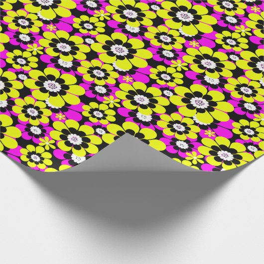 Papier Cadeau Flore néon brillant motif crammson et flux jaune (Coin)