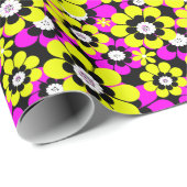 Papier Cadeau Flore néon brillant motif crammson et flux jaune (Coin rond)