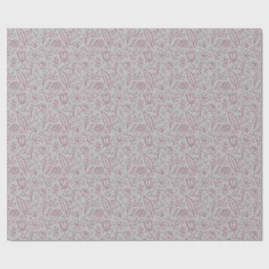 Papier Cadeau Flore rose simple sur gris | (Plat)