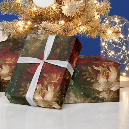 Papier Cadeau Flore rouge blanc vert (Vacances)