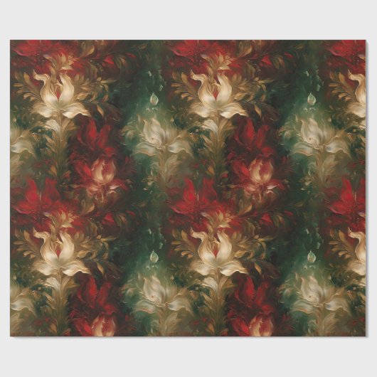 Papier Cadeau Flore rouge blanc vert (Plat)