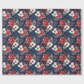 Papier Cadeau Flore rouge et blanc sur la Marine profonde (Plat)