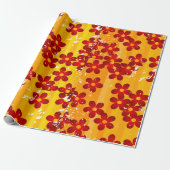 Papier Cadeau Flore rouge orange rétro (Déroulé)