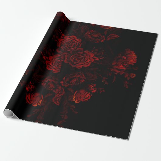 Papier Cadeau Flore rouge profond Élégant Mariage gothique (Déroulé)