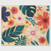 Papier Cadeau Flore tropicale avec Feuilles audacieux et fleurs (Plat)