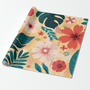 Papier Cadeau Flore tropicale avec Feuilles audacieux et fleurs