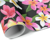 Papier Cadeau Flore tropicale sur noir (Coin rond)