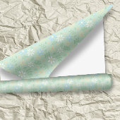 Papier Cadeau Flore verte douce avec Fleurs Bleues Jaunes Blance