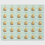 Papier Cadeau Flore verte En vichy printemps (Plat)