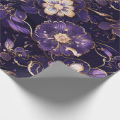 Papier Cadeau Flore violet foncé et or Faux (Coin)