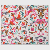 PAPIER CADEAU FLORENTINE RENAISSANCE ROUGE FLEURS, FLEURS (Plat)