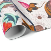 PAPIER CADEAU FLORENTINE RENAISSANCE ROUGE FLEURS, FLEURS (Coin rond)