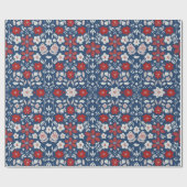 Papier Cadeau Flores hivernales scandinaves rouges et bleues (Plat)