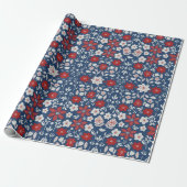 Papier Cadeau Flores hivernales scandinaves rouges et bleues (Déroulé)