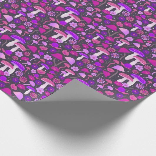 Papier Cadeau Flores mignonnes Champignons rose, violet et noir