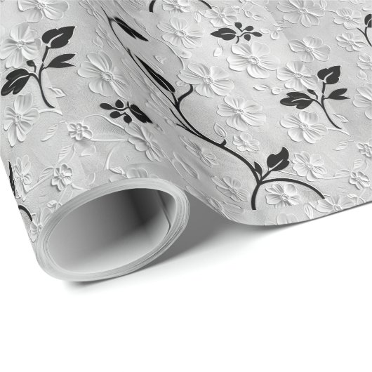 Papier Cadeau Flores noires et blanches (Coin rond)