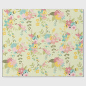 Papier Cadeau Flores vert rose jaune (Plat)