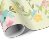 Papier Cadeau Flores vert rose jaune (Coin rond)